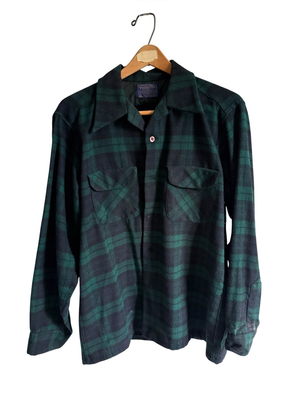 Vintage 70s Pendleton Black Watch Plaid Virgin Wool Shirt USA, Size Large.